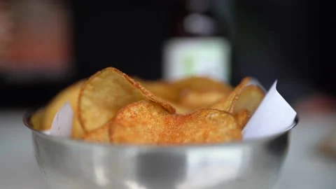 Crisps Made Of Fried Potato Cuts 4K Video Stock Footage 181012268
