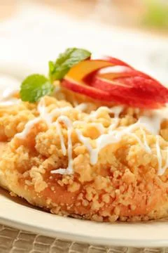 Crispy baked cheese bread with tomato and peach Stock Photos
