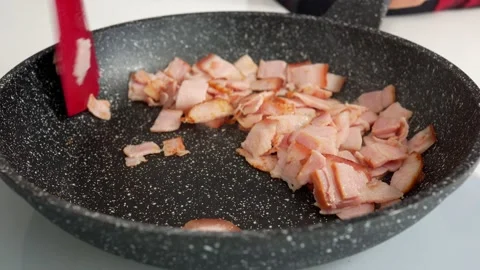 Crispy beacon in frying pen Stock Footage 150208686