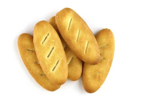 Crispy biscuits top view. Salted crackers on a white background Stock Photos