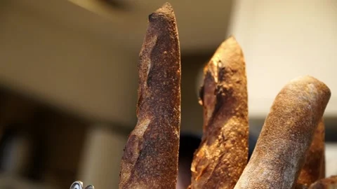 Crispy Bread Baguette in a Bakery 스톡 동영상 238501220