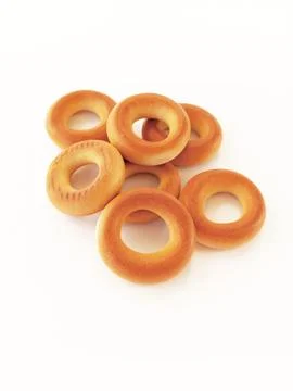Crispy bread rings on white background Stock Photos