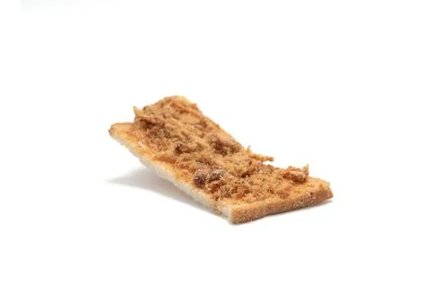 Crispy bread with shredded pork and chili paste topping on isolated white b.. Stock Photos