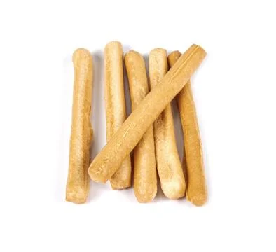 Crispy bread sticks on white background Stock Photos