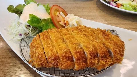 Crispy Breaded Chicken Cutlet with Fresh Salad and Tomato Slice Stock Photos