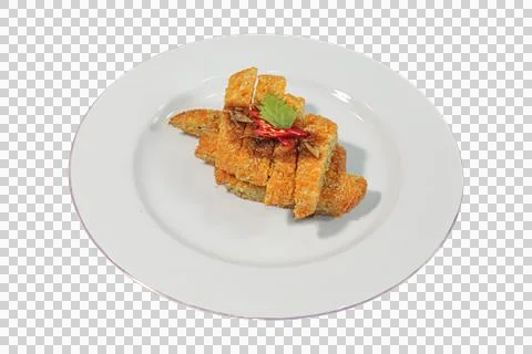 Crispy Breaded Cutlets with Sauce and Chili Garnish Stock Photos