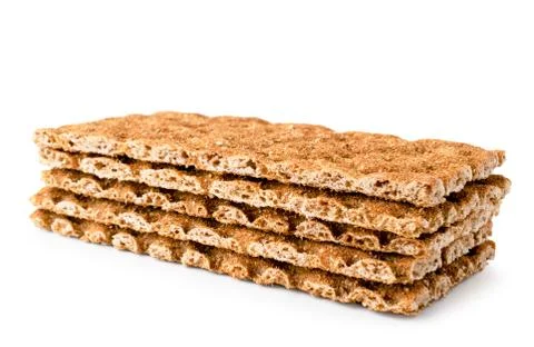 Crispy breads close - up on a white. Isolated. Stock Photos