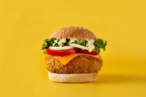 Crispy chicken burger with cheese Stock Photos