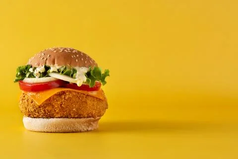 Crispy chicken burger with cheese Stock Photos
