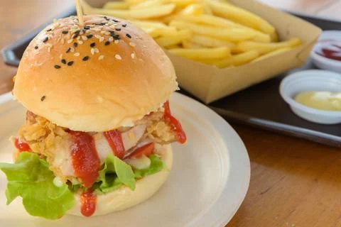 Crispy chicken burger. Stock Photos