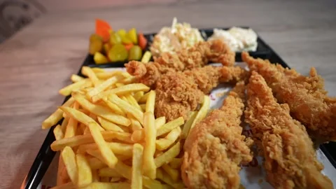 Crispy Chicken Fried with potatos Stock Footage 272449522