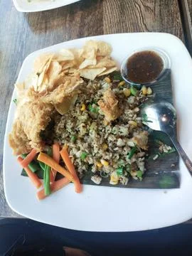 Crispy chicken fried rice Stock Photos