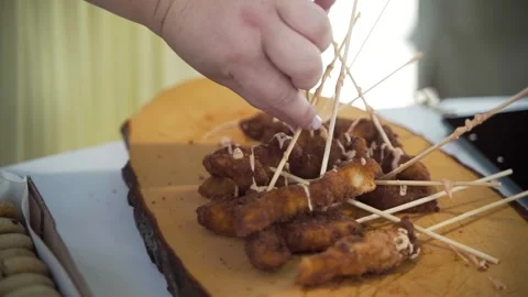 Crispy Chicken Skewers Stock Footage 247124212