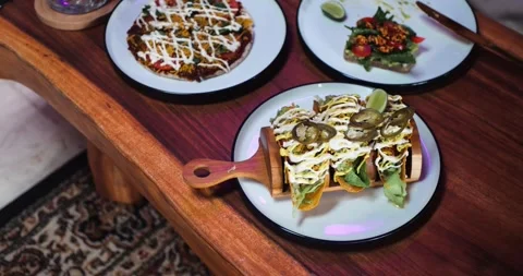 Crispy Corn Tacos, Pepperoni Pizza, and Classic Avocado Toast Turned Raw Vegan Stock Footage 286433053
