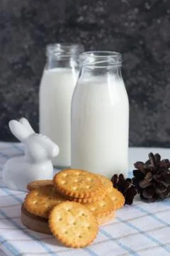Crispy cracker with milk Stock Photos