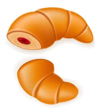 Crispy croissant with the broken cherry or strawberry filling illustration Stock Illustration