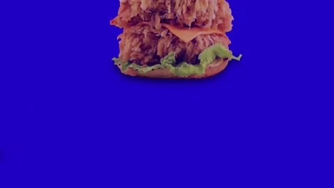 Crispy Double Chicken Burger Blue Screen Motion Isolation Stock Footage 341586745