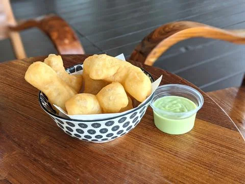 Crispy Flour with Custard in a restaurant Stock Photos