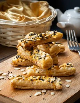 Crispy Fluffy Bread sticks on a cutting board Photos