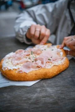 Crispy Fried Bread with Ham Stock Photos