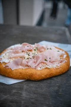 Crispy Fried Bread with Ham Stock Photos