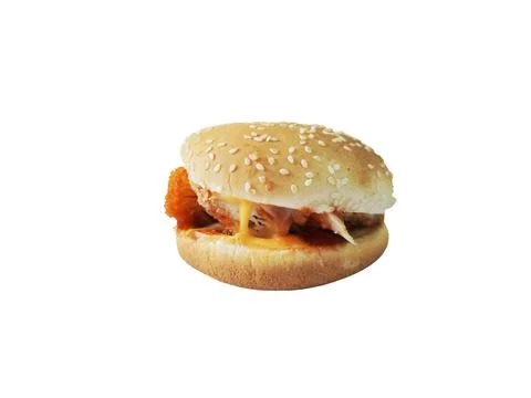 Crispy fried chicken burger isolated on white background. Stock Photos