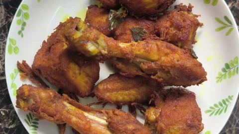 Crispy Fried Chicken Coated in Plant-Based Aromatic Spices Stock Footage 339833627