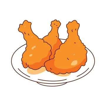 Crispy Fried Chicken Drumstick Fast Junk Food on a Plate 스톡 일러스트