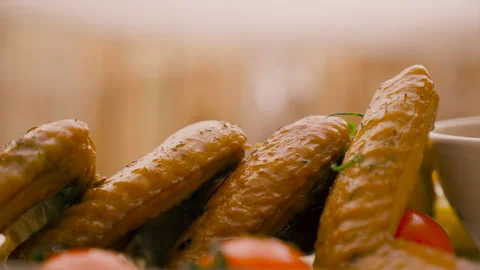 Crispy Fried Chicken Plating Restaurant Close Up Stock Footage 143114816