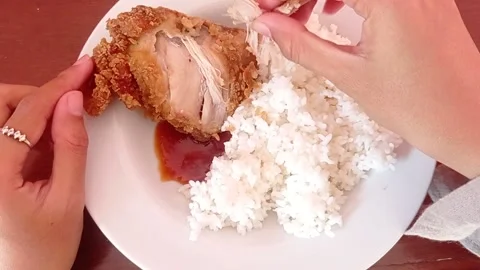 Crispy fried chickens for lunch Stock Footage 146254187