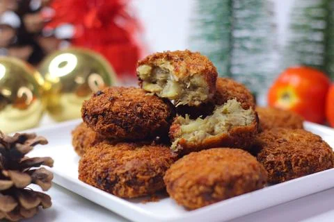 Crispy Fried Cutlets Served on White Plate Stock Photos