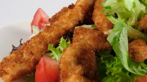 Crispy fried pork and vegetables, Pork Cutlet Tonkatsu, Japanese food Stock Footage 78184904