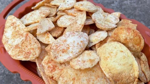 Crispy Fried Potato Chips Served on a Plate 스톡 동영상 321788089
