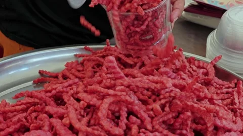Crispy fried red sausages in a box. Stock Footage 310846531
