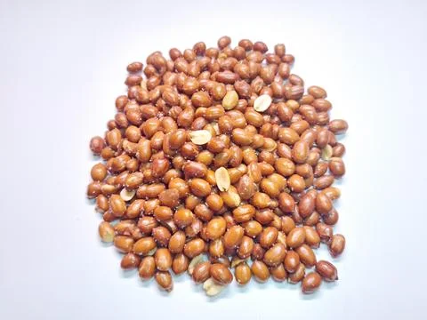 Crispy Fried Salted Peanuts on Clean White Background for Tasty Healthy Snack Stock Photos