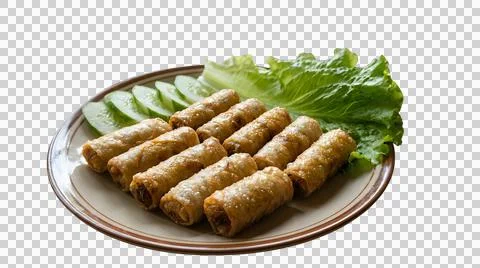 Crispy fried spring rolls served with fresh lettuce Ilustración de archivo