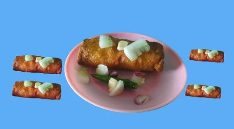Crispy fried spring rolls topped with pickles Stock Photos