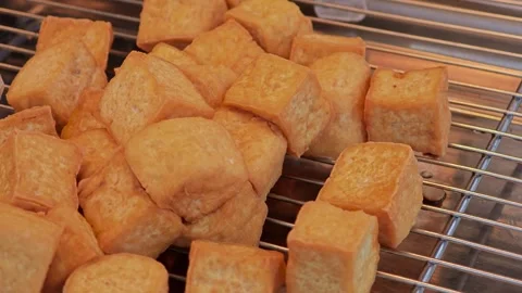 Crispy Fried Tofu. Soybean Block Tofu. Stock Footage 310931313