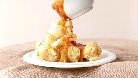 Crispy fried tofus on a white plate Stock Footage 146251663