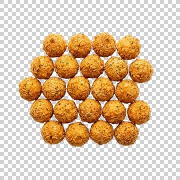 Crispy golden fried breaded chicken popcorn bites arranged on transparent b.. Stock Photos