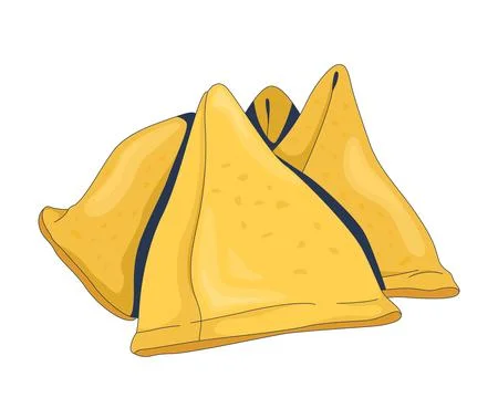 Crispy golden triangular samosas placed together 2D cartoon object Stock Illustration