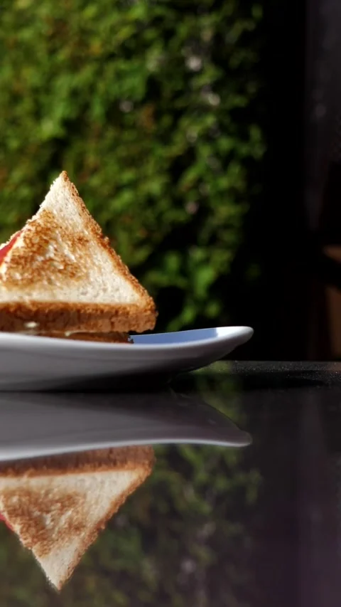 Crispy grilled beef burger and delicious ham sandwich on a glass table. Stock Footage 295815938
