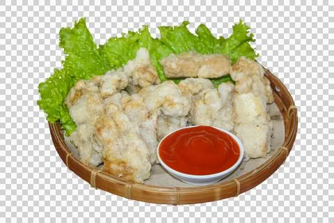 Crispy Indonesian Fried Tapioca Snack Cireng and Tofu with Chili Sauce Stock Photos