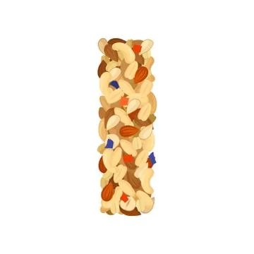 Crispy muesli in different nuts and seeds close-up. Vector illustration on white Stock Illustration