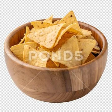 Crispy nacho chips piled high in bowl PSD Template