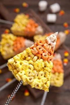 Crispy oat rings with marshmallows Stock Photos