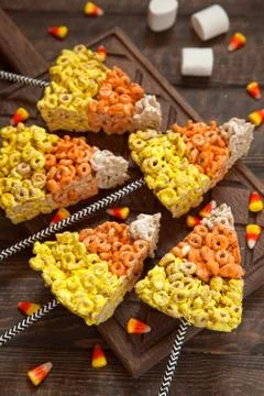 Crispy oat rings with marshmallows Stock Photos