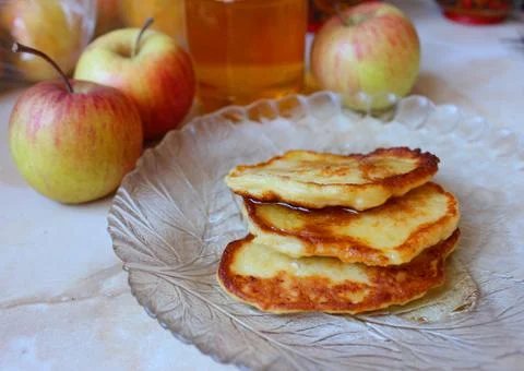 Crispy pancakes with apple Stock Photos