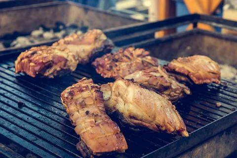 Crispy pork on barbeque. Stock Photos