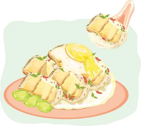 Crispy Pork Basil with Fried Egg 스톡 일러스트